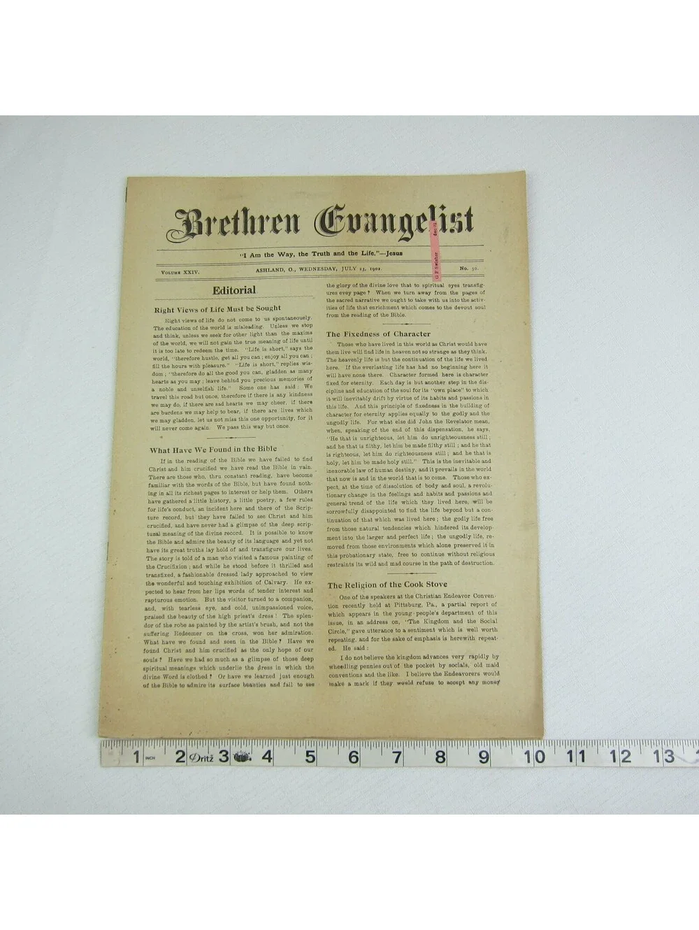 Brethren Evangelist Christian Newspaper Ashland Ohio Antique July 23rd 1902 RARE